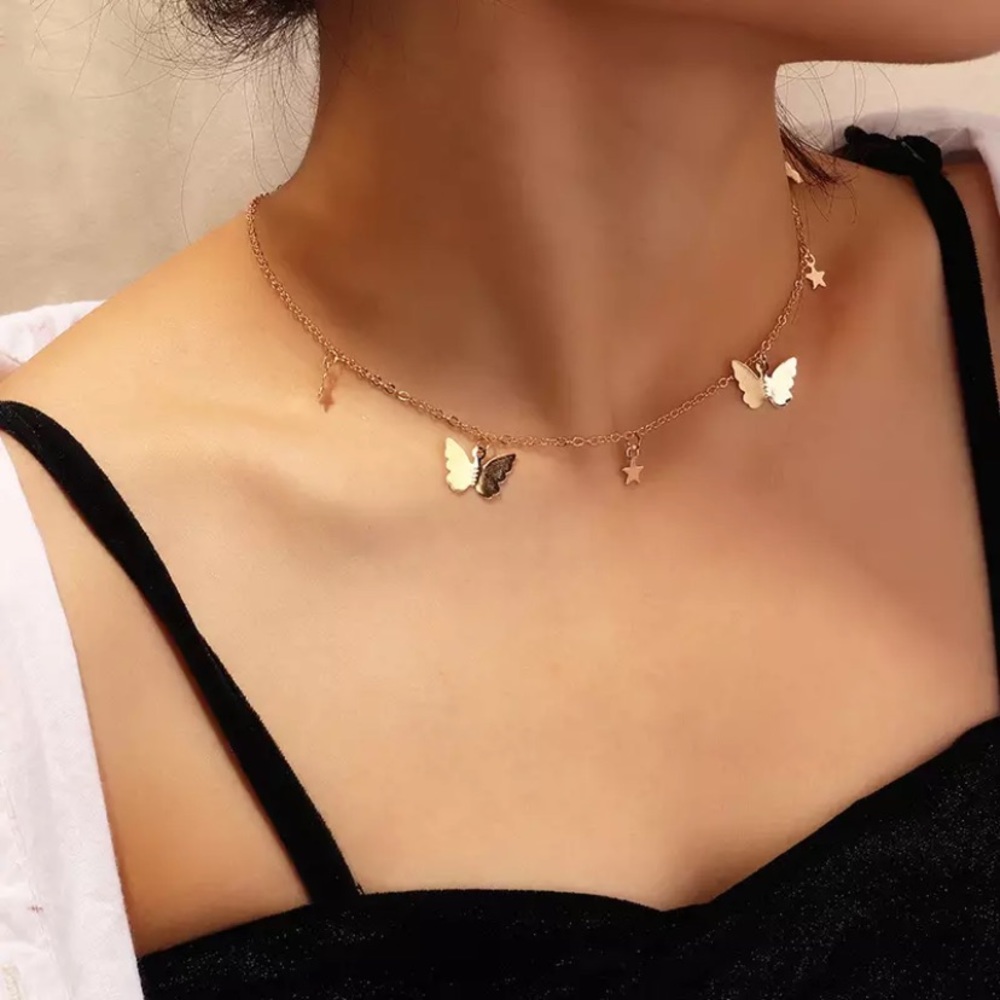 New Sequined Stars Butterfly Chain Necklace - Picture 1 of 5